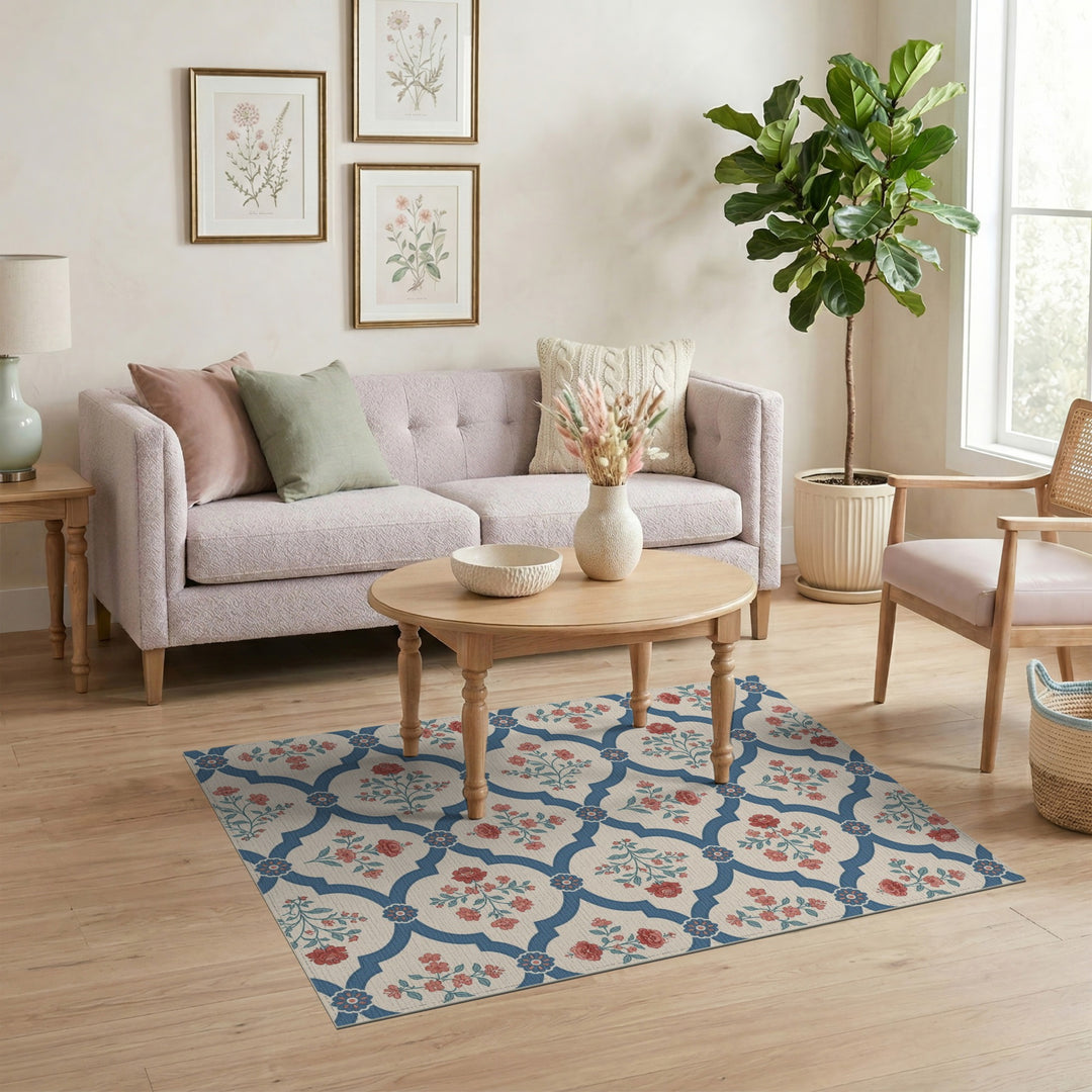 Blue Floral Vintage Area Rug