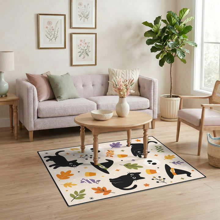 Whimsical Black Cat Halloween Area Rug