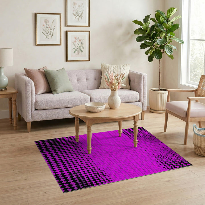 Bold Pink Geometric Washable Area Rug