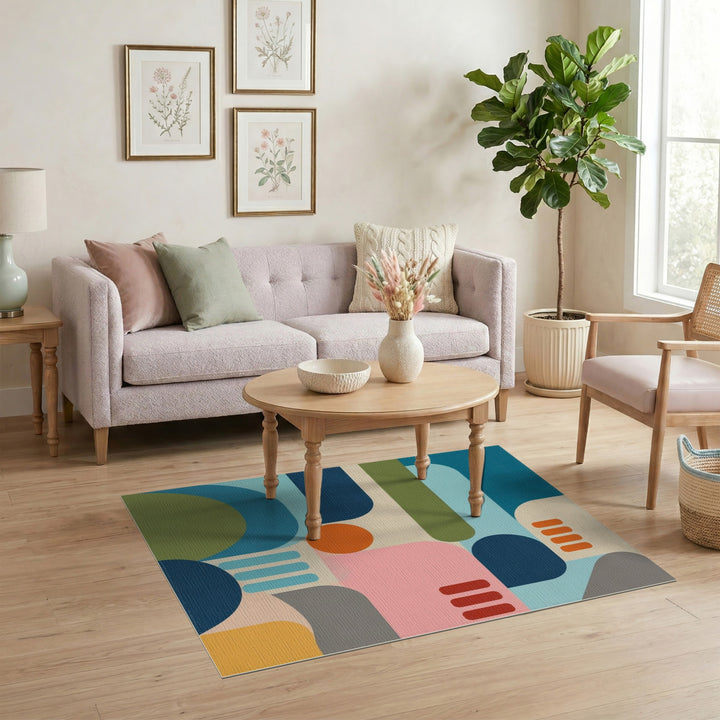 Abstract Geometric Blue Teal Area Rug