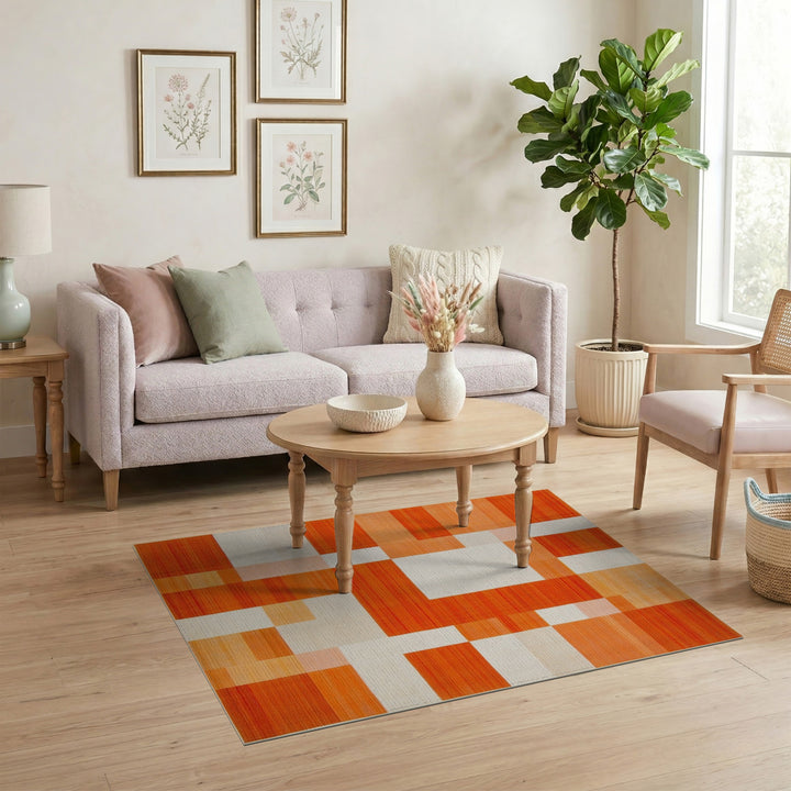 Vibrant Orange Vibrant Orange Geometric Area Rug