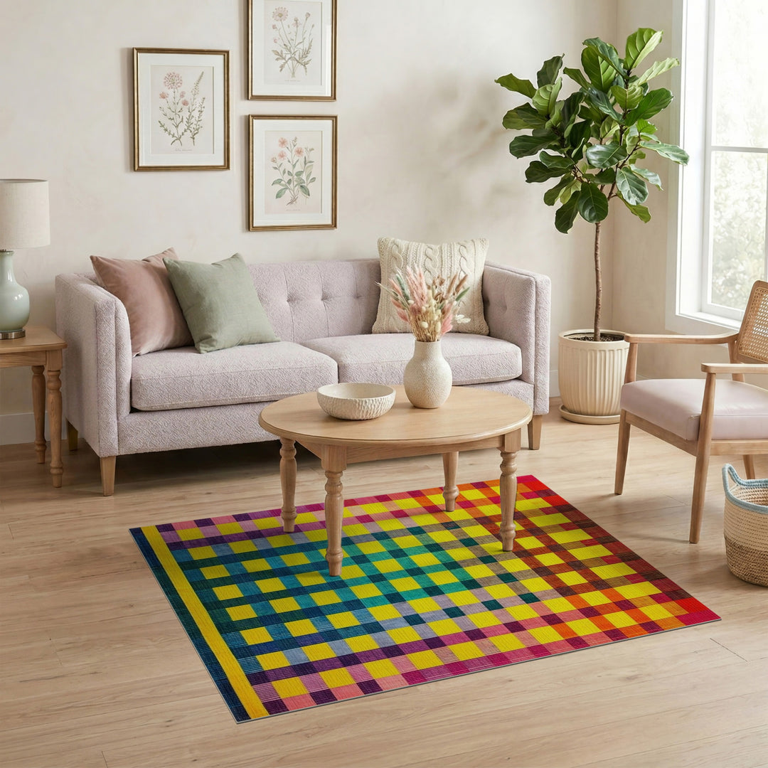 Vibrant Multi-Color Checkered Area Rug