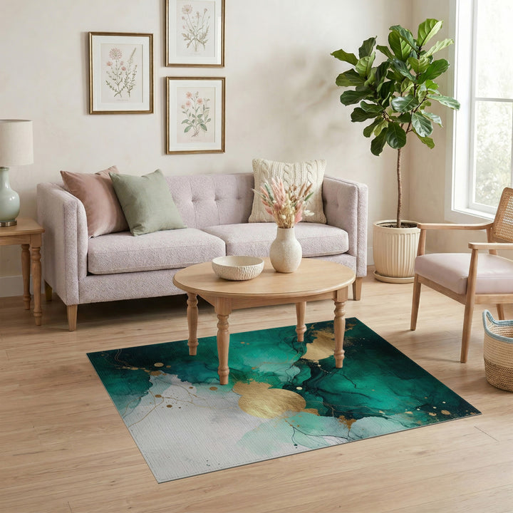 Teal Gold Abstract Area Rug