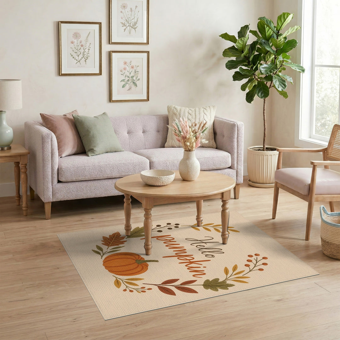 Hello Pumpkin Autumn Wreath Area Rug