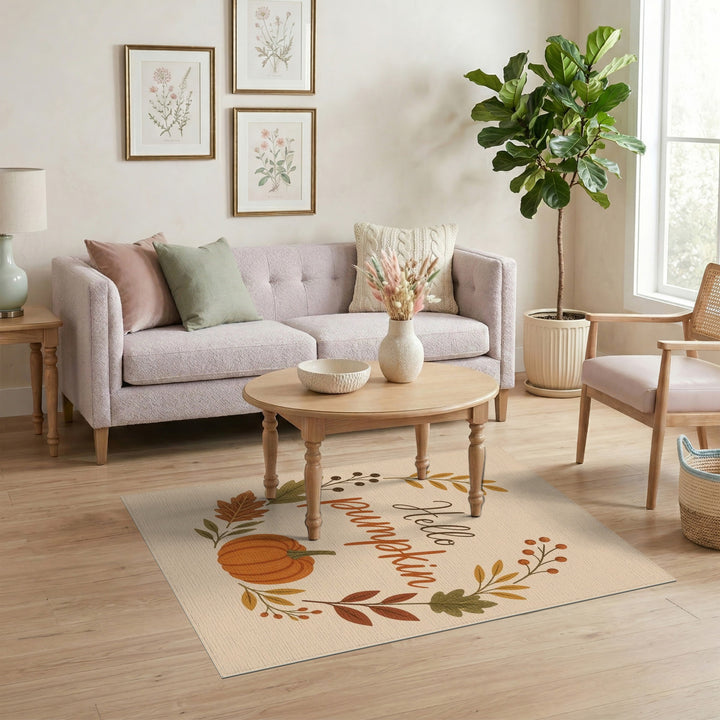 Hello Pumpkin Autumn Wreath Area Rug