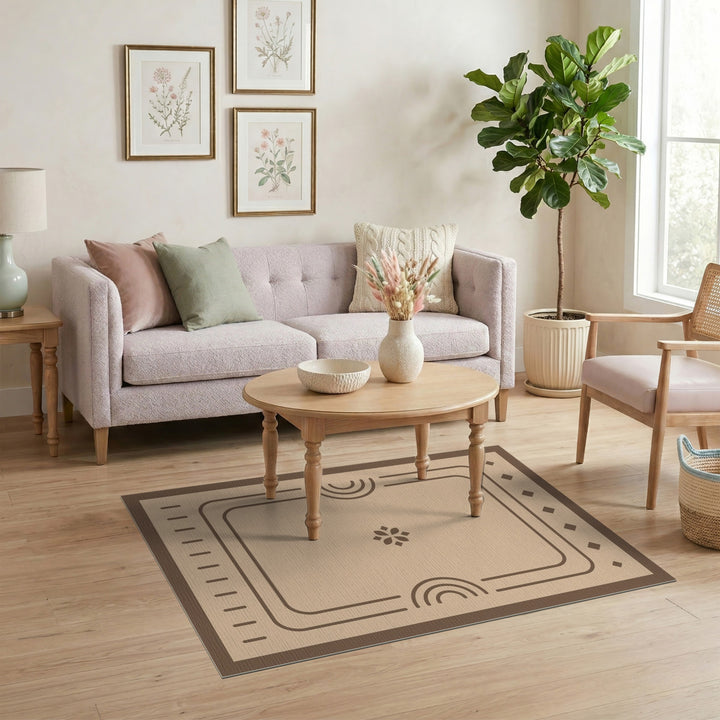 Beige Geometric Area Rug with Brown Motif