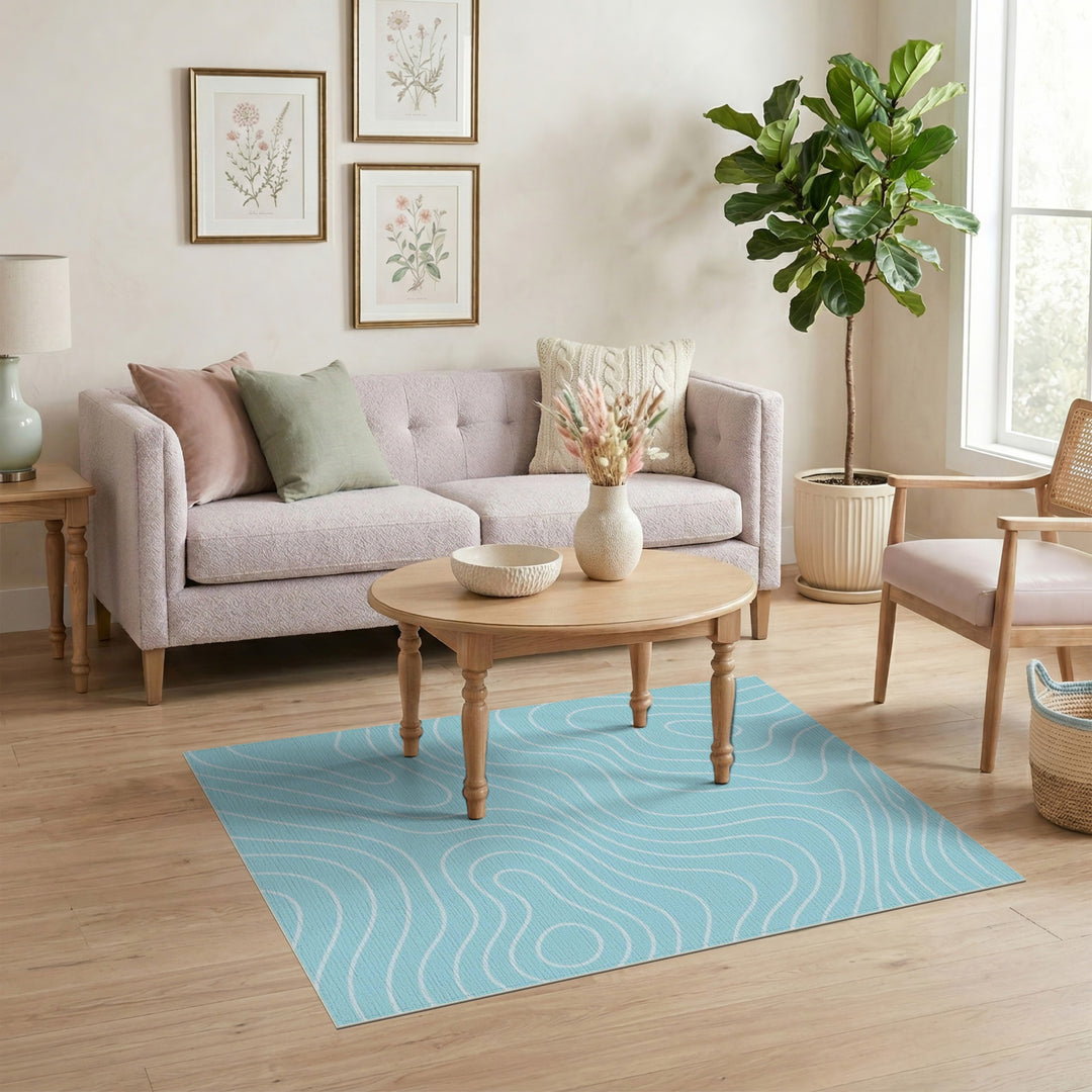 Blue Contour Wave Abstract Area Rug