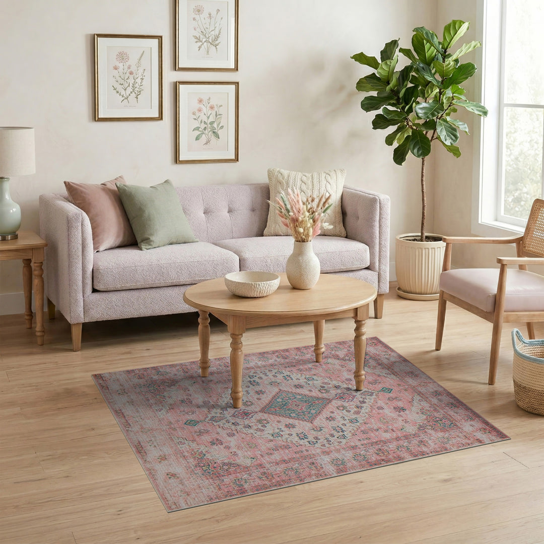 Pink Distressed Vintage Area Rug