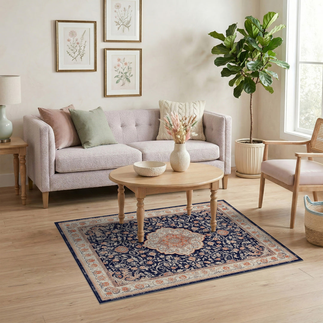 Navy Blue Traditional Persian Area Rug