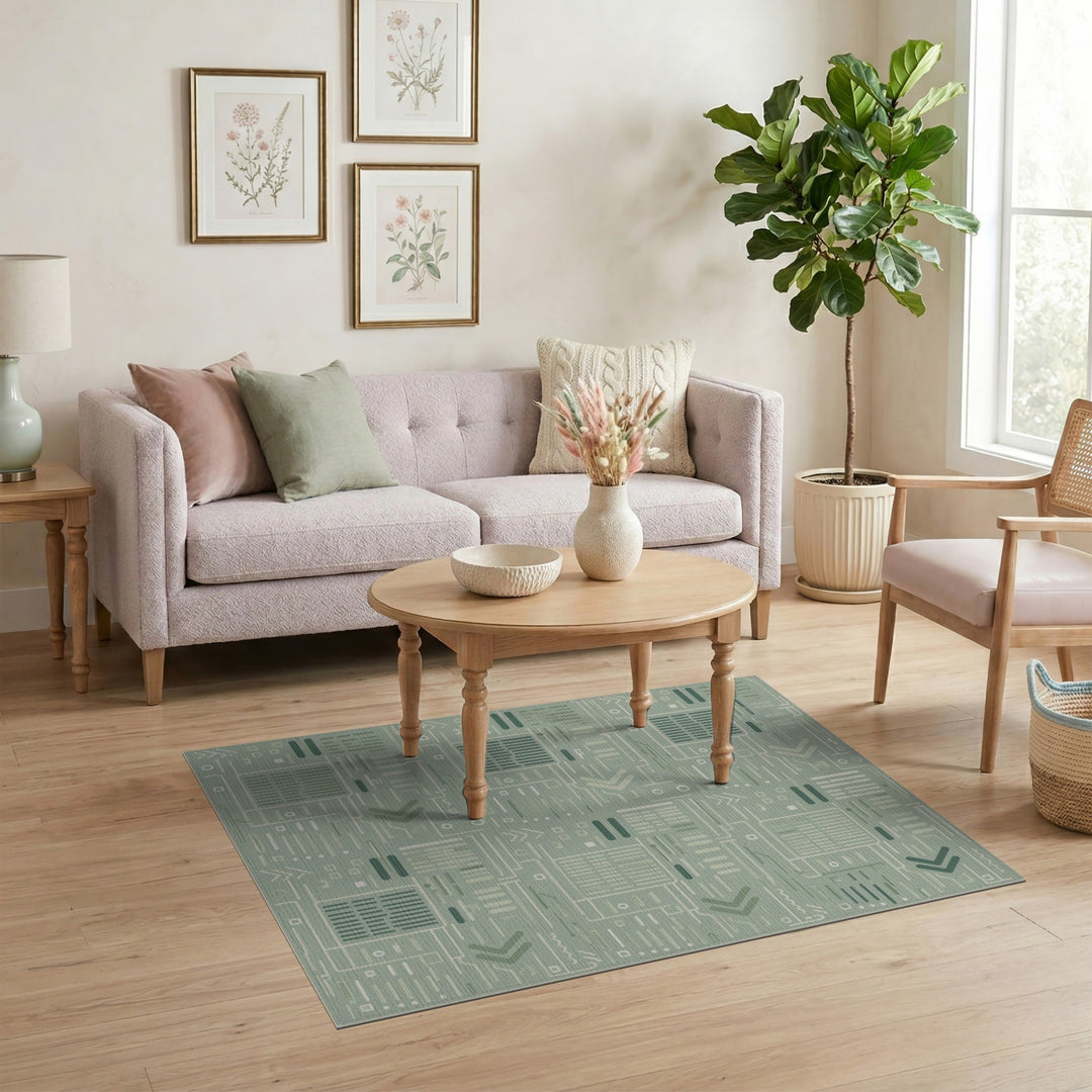 Green Circuit Geometric Area Rug