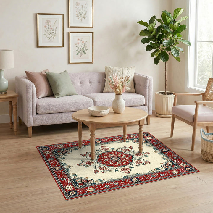 Red Persian Floral Medallion Area Rug