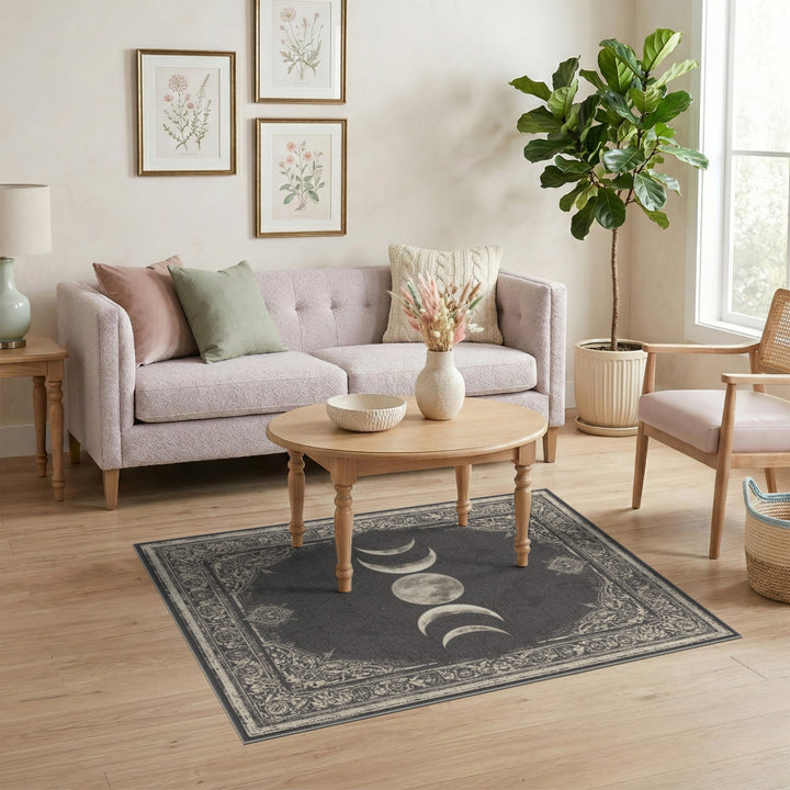 Moon Phases Black White Distressed Vintage Rug