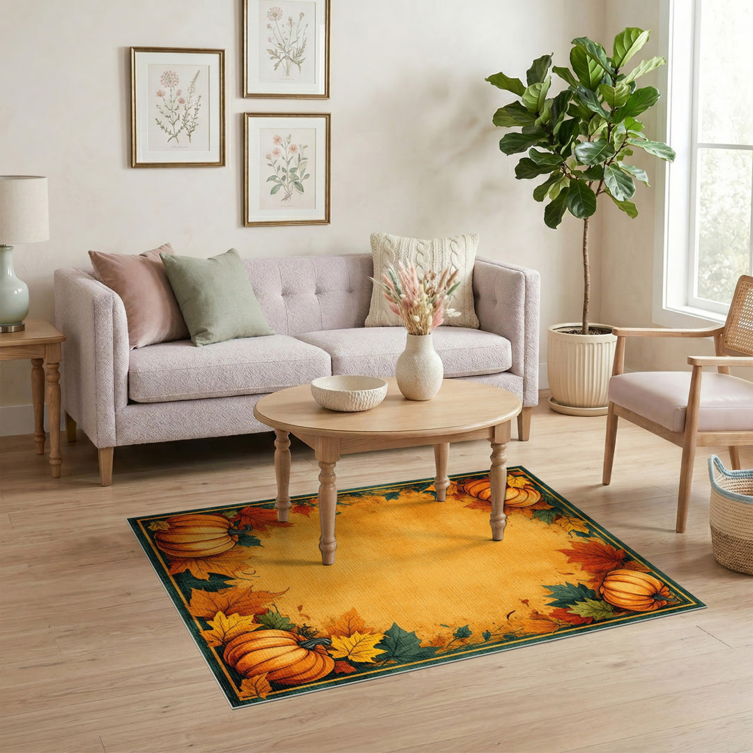 Autumn Orange Autumn Pumpkin Harvest Area Rug