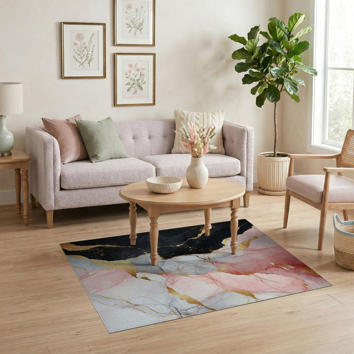 Multi-color and Patterns Abstract Pink Gold Marble Area Rug