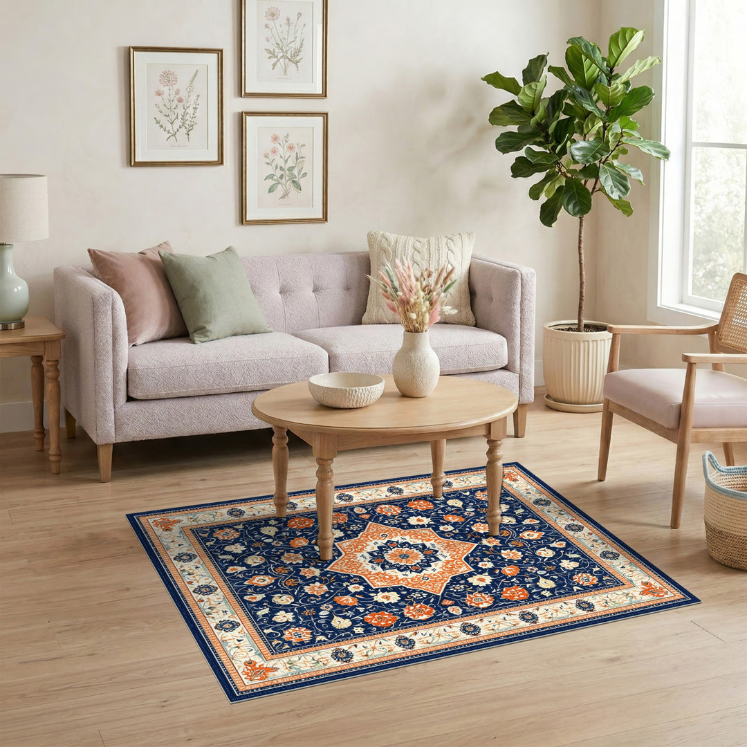 Navy Traditional Persian Navy Blue Persian Floral Area Rug