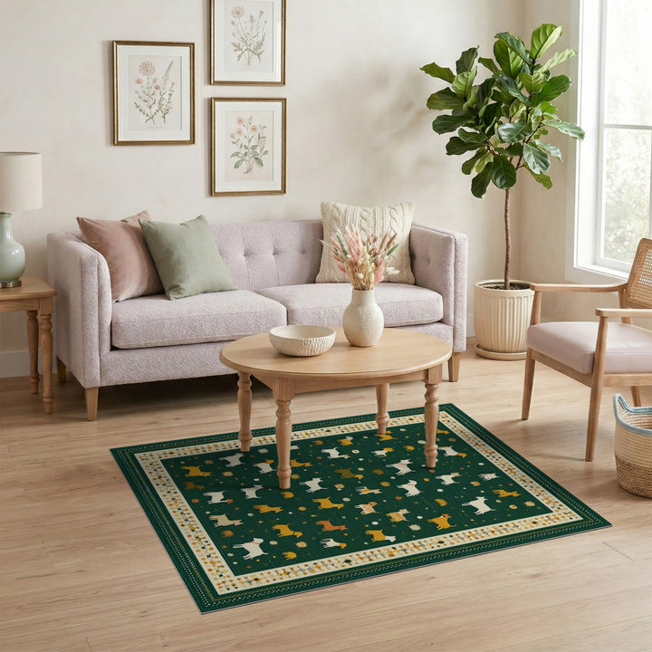 Green Playful Dogs Kids Area Rug
