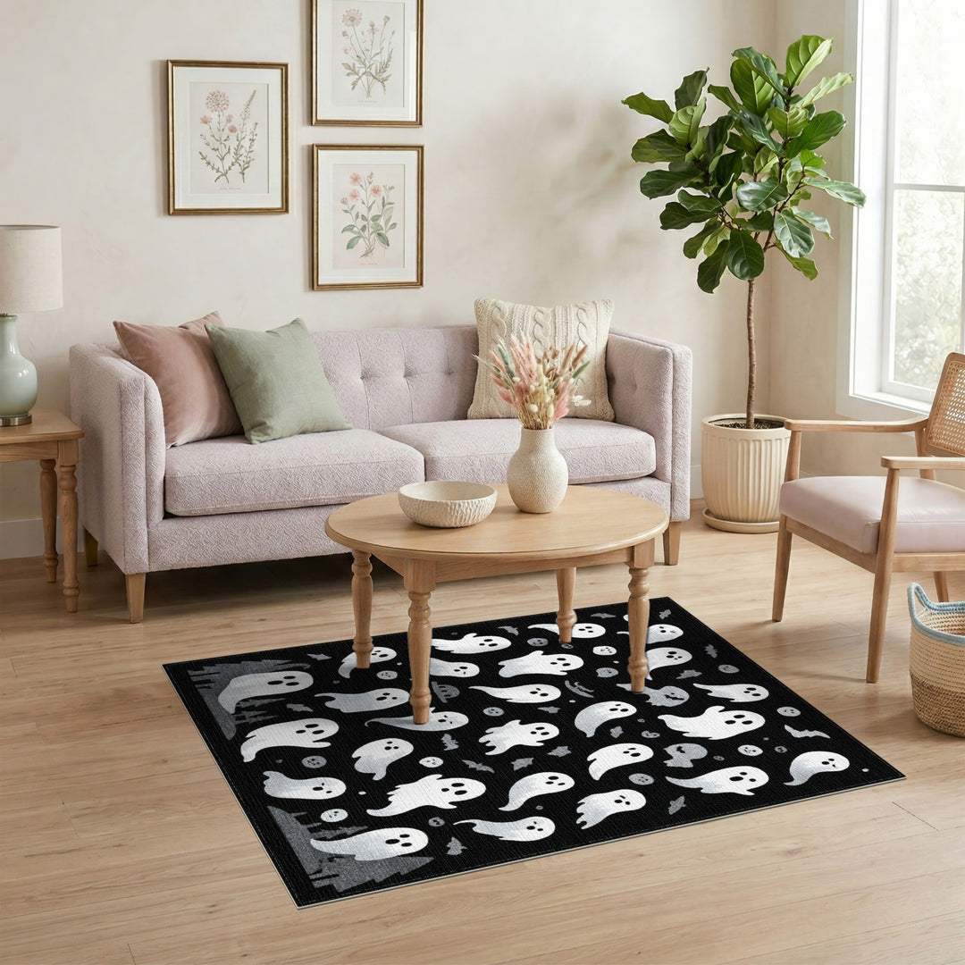 Ghostly Kids Cartoon Black White Area Rug