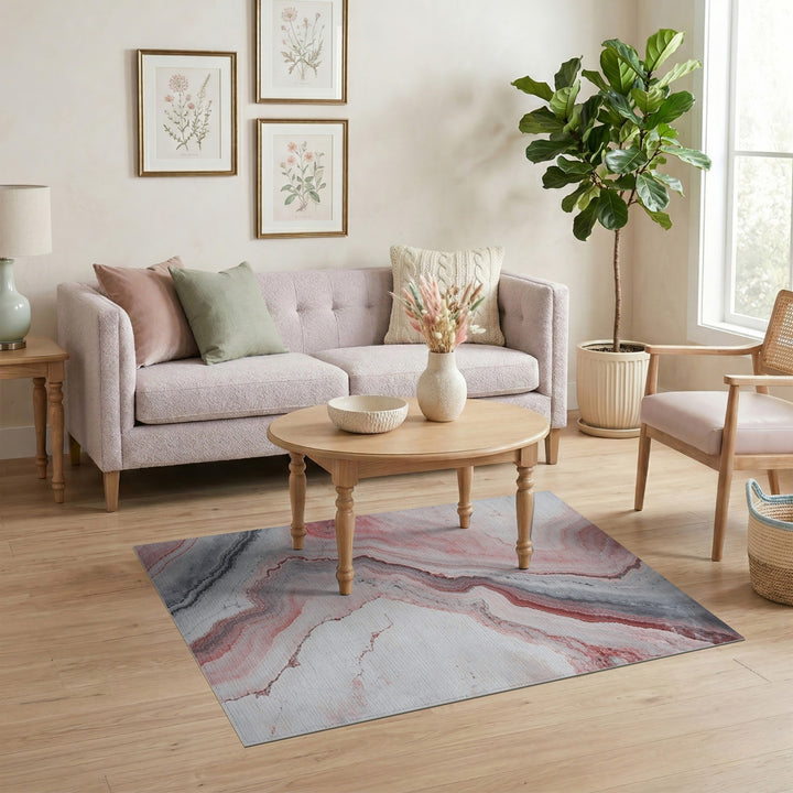 Pink Grey Marble Abstract Area Rug
