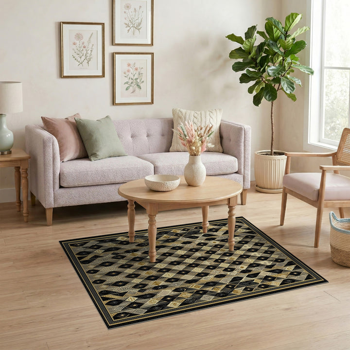 Black Geometric Diamond Area Rug