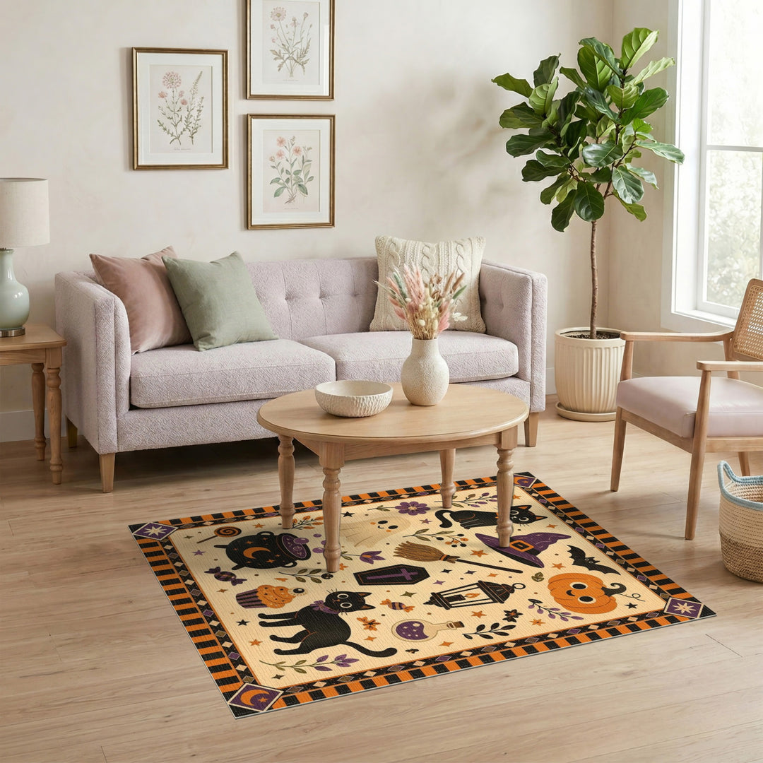 Pumpkin Halloween Black Cat Pumpkin Area Rug