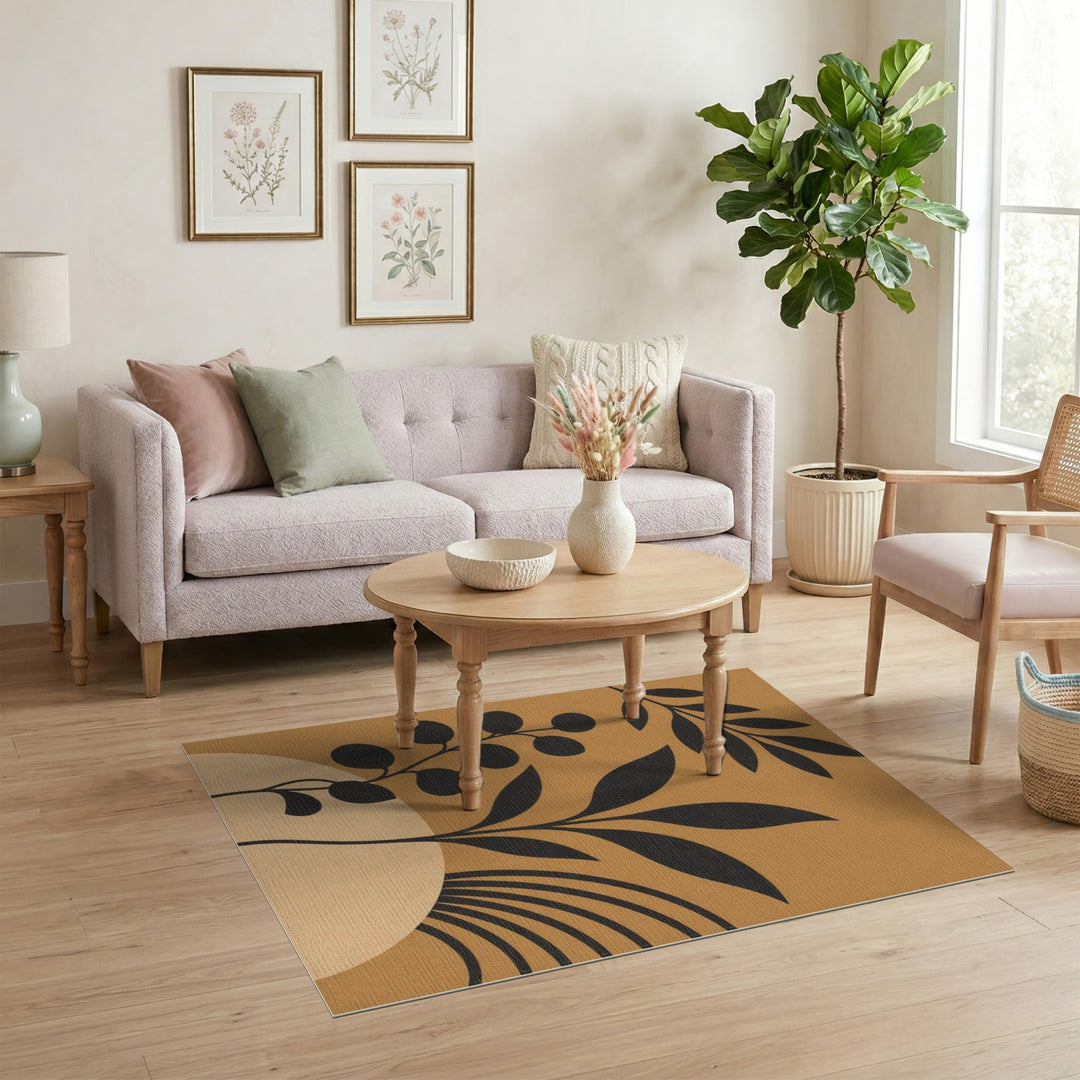 Abstract Brown Botanical Area Rug