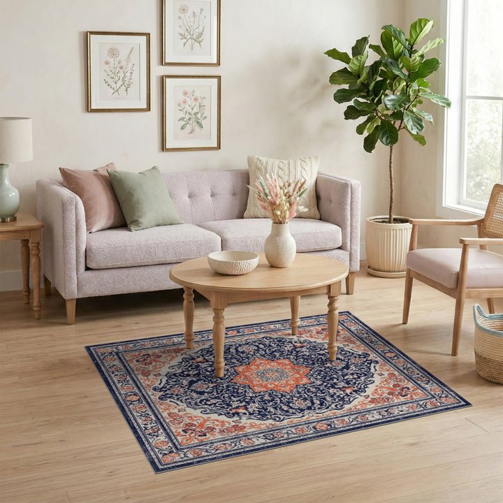 Traditional Persian Navy and Orange Area Rug