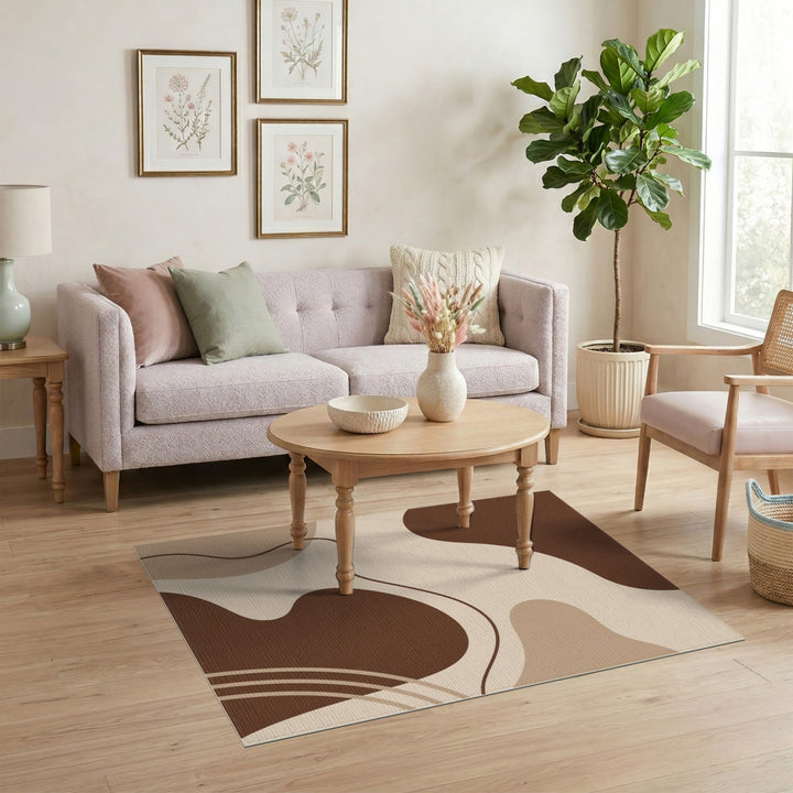 Abstract Area Brown and Tan Brown Abstract Wave Area Rug