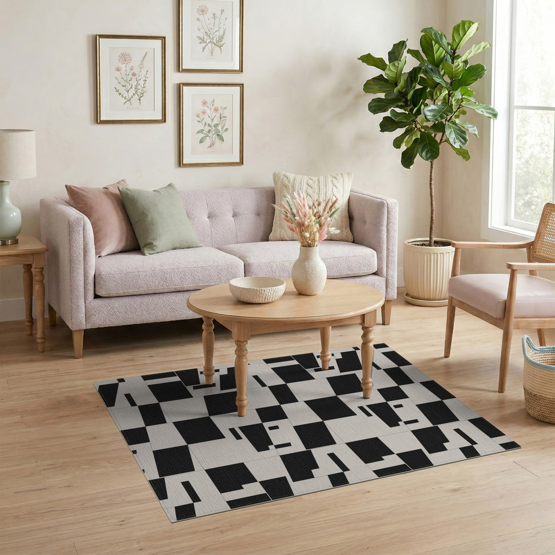 Black White Geometric Area Rug