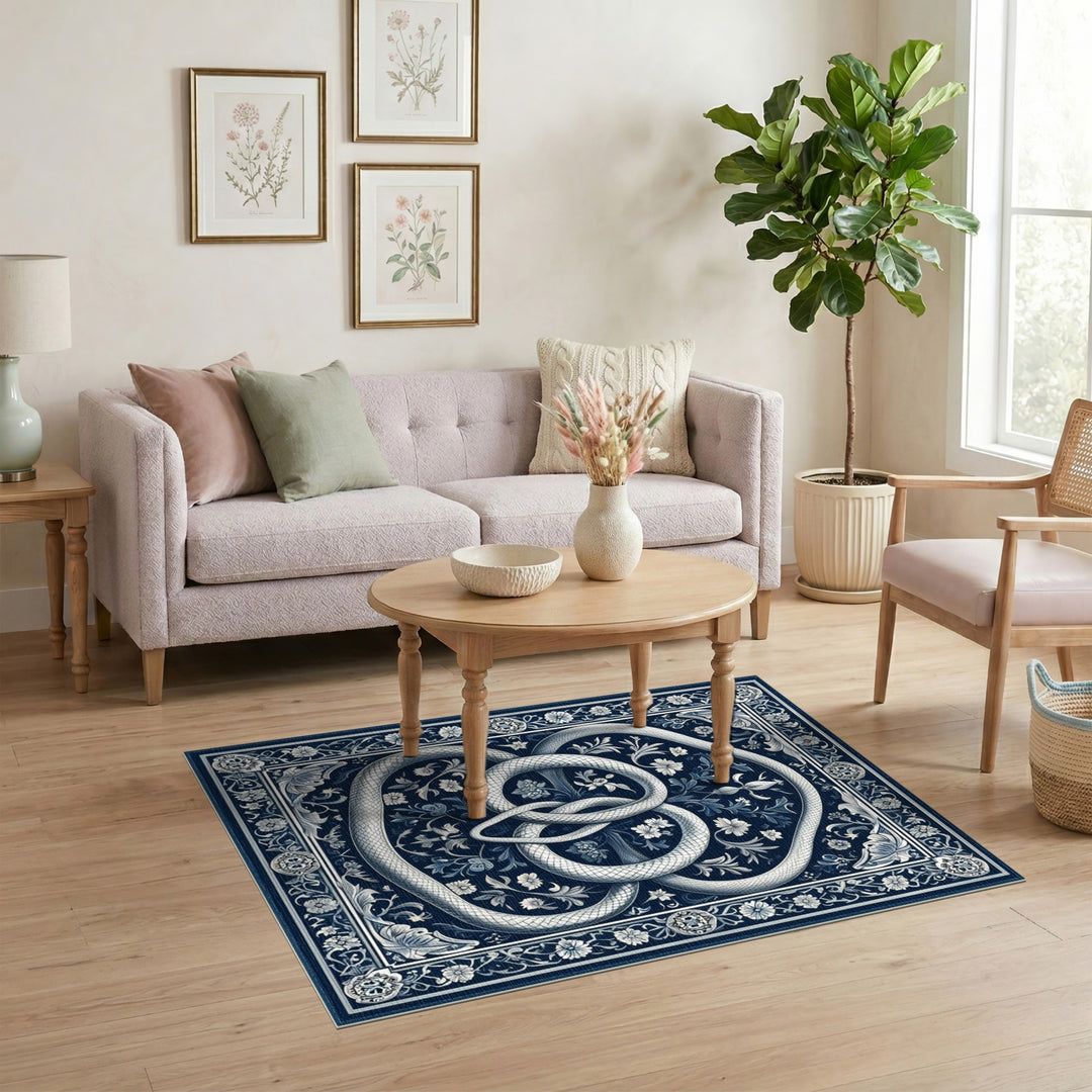Navy Serpent Floral Knot Area Rug
