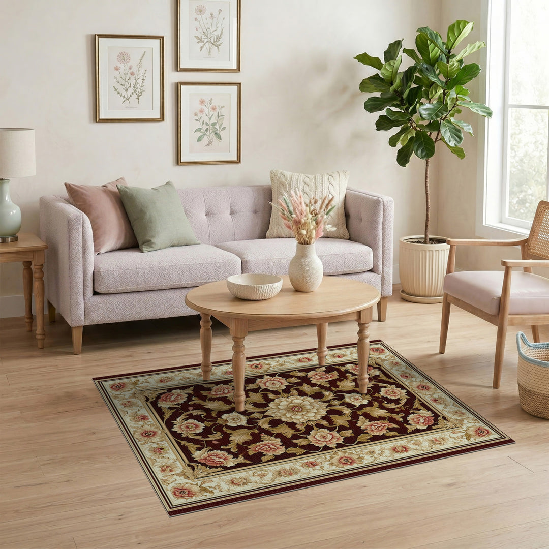 Red Floral Vintage Area Rug
