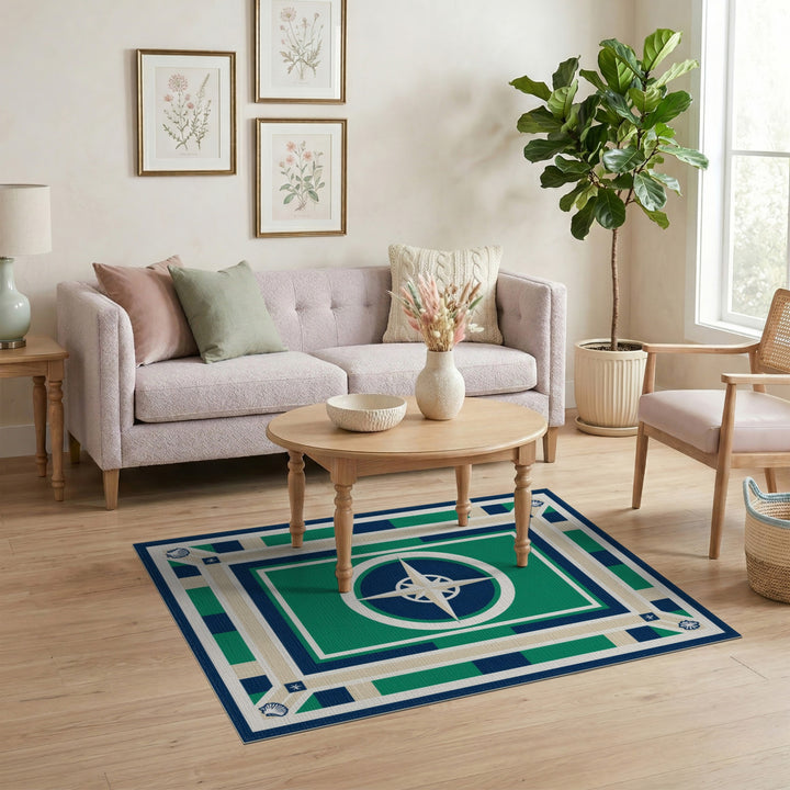 Nautical Compass Blue Green Washable Area Rug