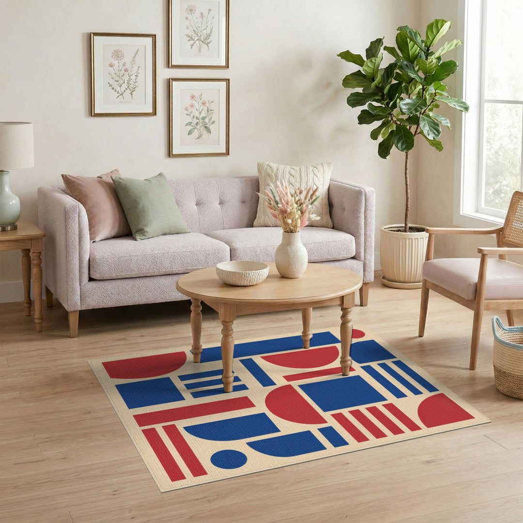 Multi-color and Patterns Bold Geometric Red Blue Area Rug