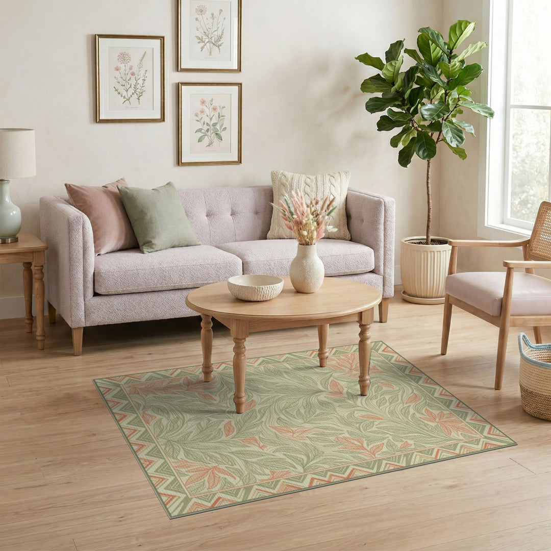 Green Floral Vintage Area Rug