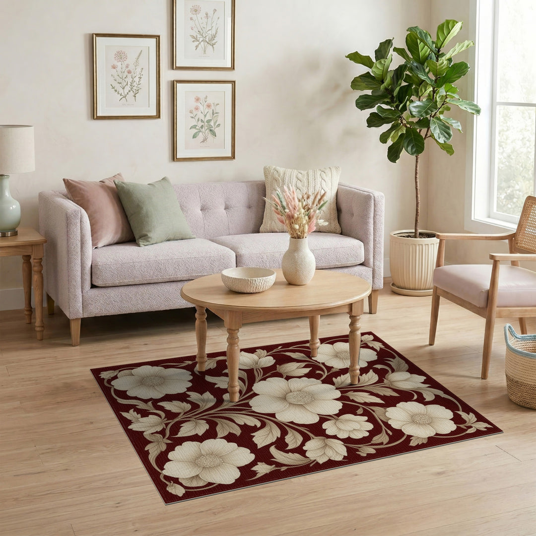 Red Vintage Floral Area Rug