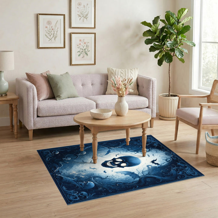 Gothic Skull Blue Area Rug
