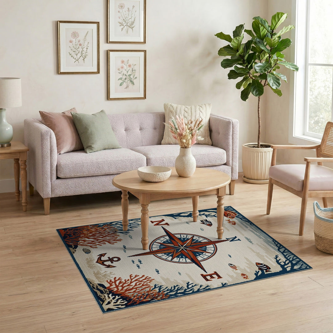 Coastal Compass Anchor Area Rug