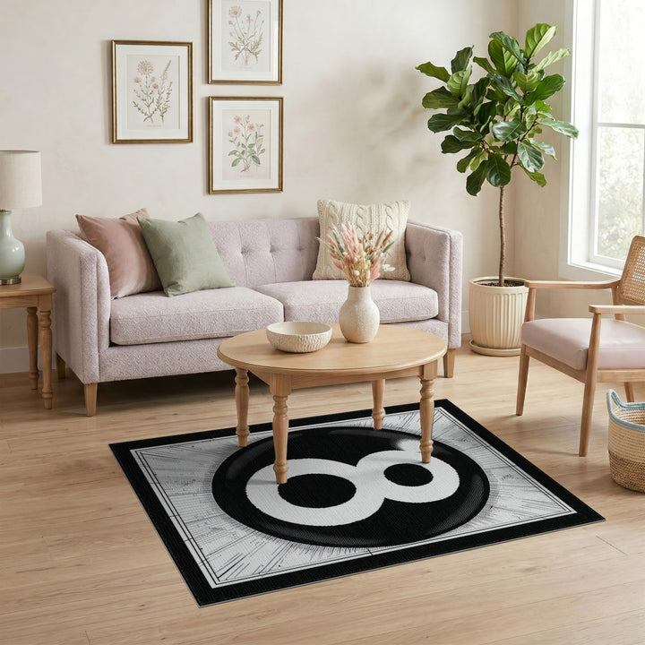 Black White 8 Ball Area Rug
