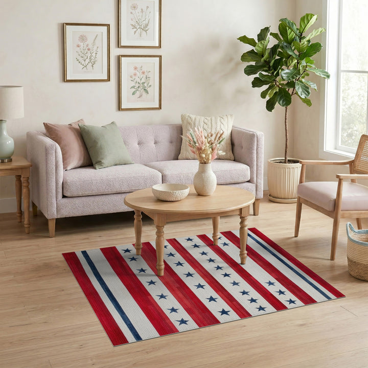 Red Striped Star Area Rug
