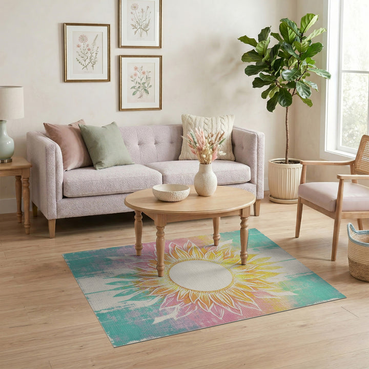 Vibrant Sunflower Distressed Vintage Rug