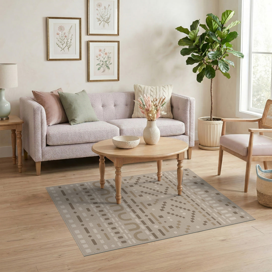 Beige Geometric Area Rug with Abstract Motifs