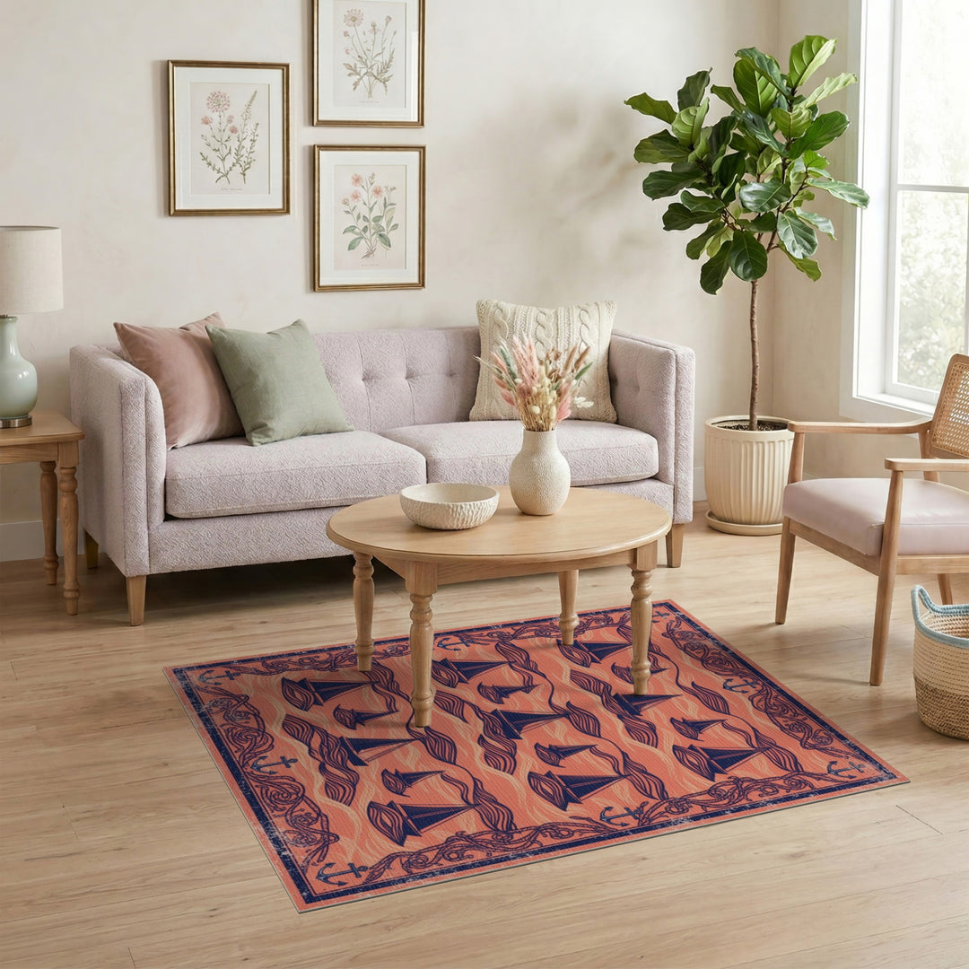 Orange Coastal Sailboat Area Rug