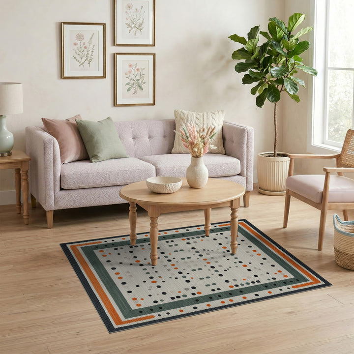 Modern Geometric Dot Area Rug with Orange Border