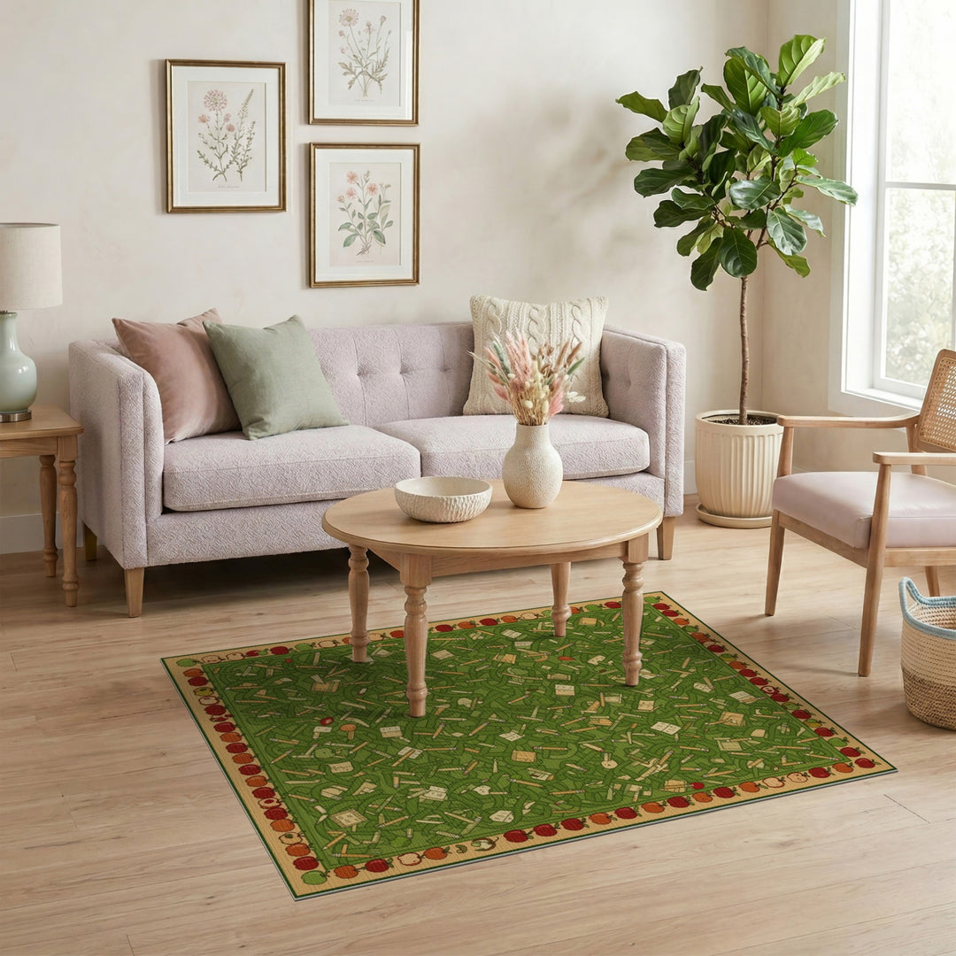 Green Apple Pencil Kids Area Rug
