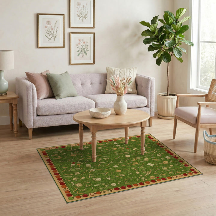 Green Apple Pencil Kids Area Rug