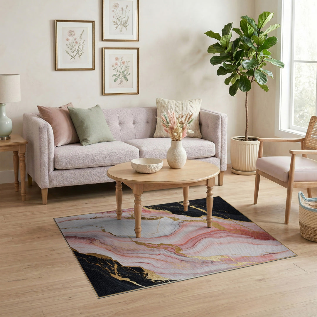 Marble Pink Marble Gold Abstract Area Rug