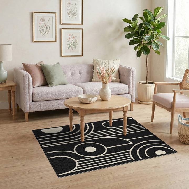 Black White Geometric Modern Area Rug