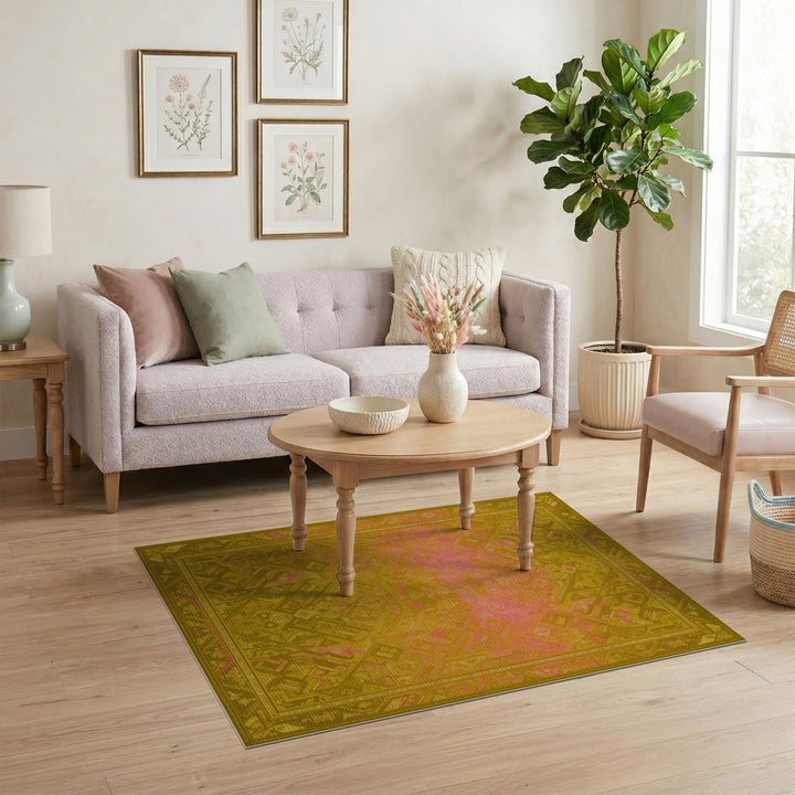 Yellow Geometric Tribal Area Rug