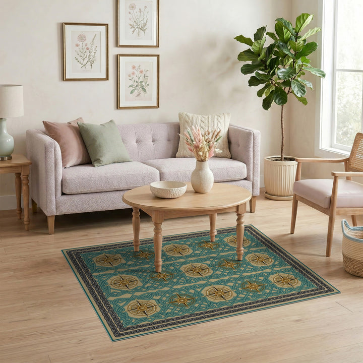 Teal Compass Knot Heritage Area Rug