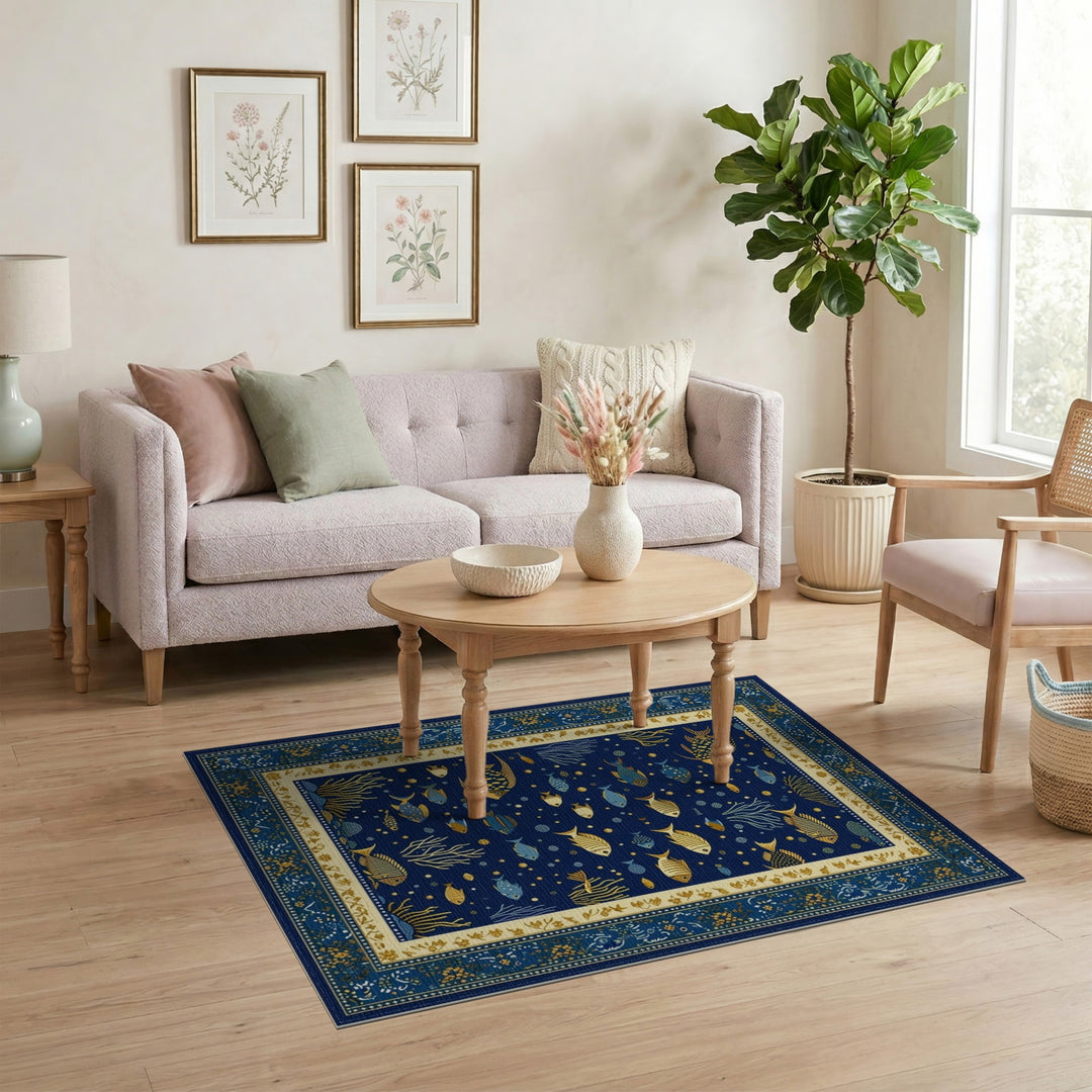 Blue Ocean Fish Coral Area Rug