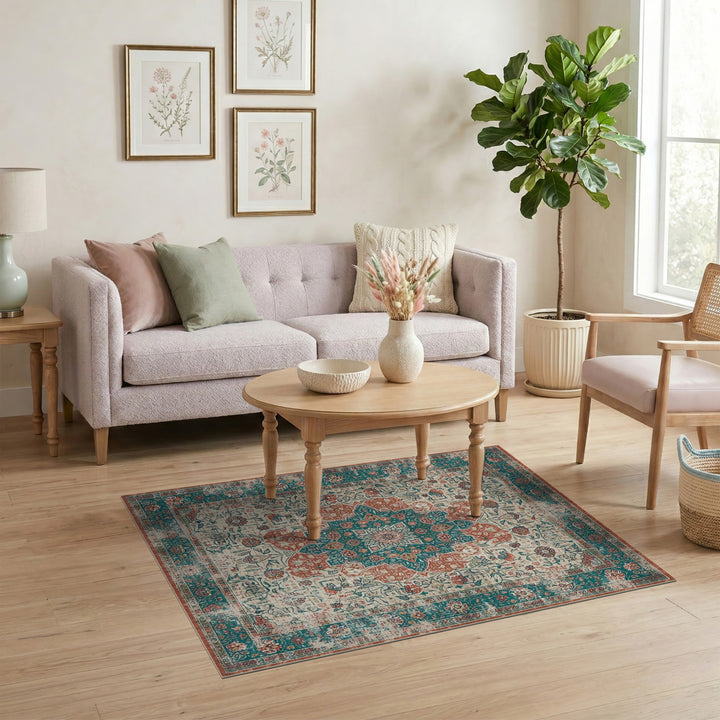 Teal Medallion Distressed Vintage Area Rug
